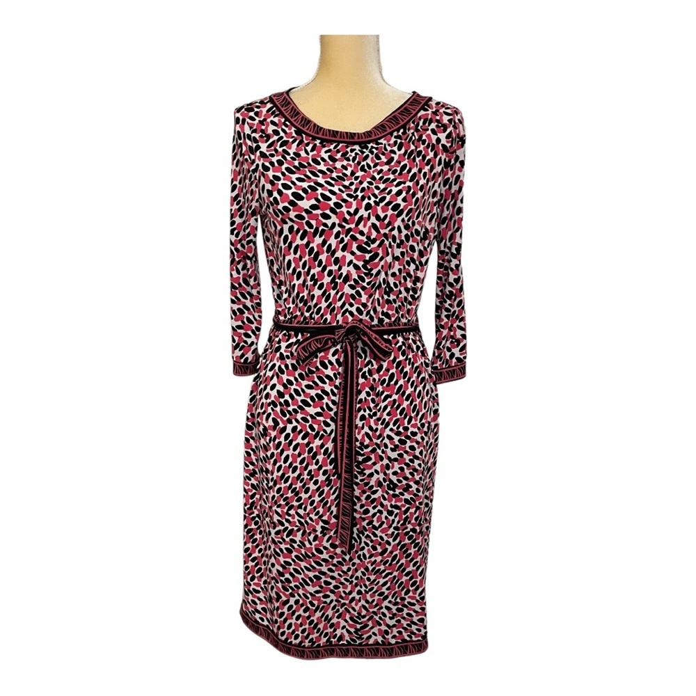 Dana Buchman Pink and Black Long Sleeve Dress Size Small Stretch Geometric Print